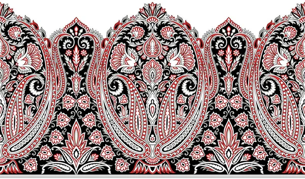 Tradiční Asijské Paisley Hranice Květinovým Designem — Stock fotografie
