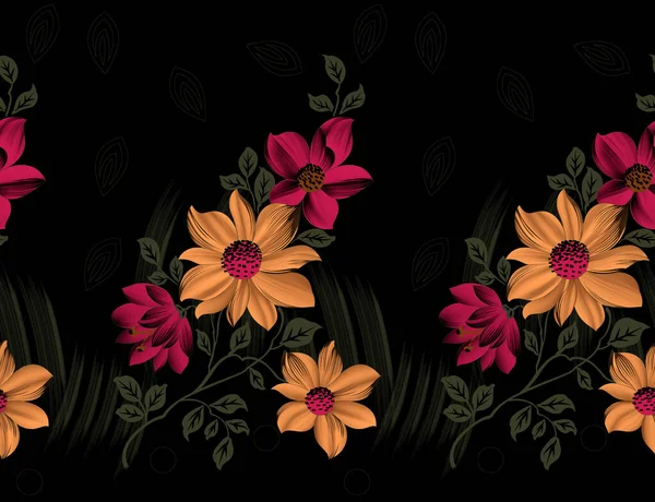 Seamless textile floral on black background