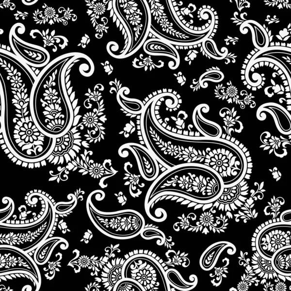 シームレスなアジアの黒と白のペイズリー模様のデザイン — ストックベクタ