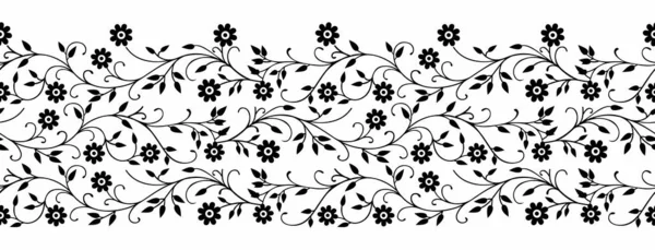 Kusursuz Siyah Beyaz Çiçekli Kenar — Stok Vektör