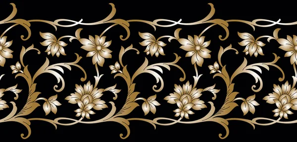 Borde Floral Dorado Sin Costuras Sobre Fondo Oscuro — Archivo Imágenes Vectoriales