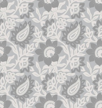 Kusursuz gri tekstil çiçek deseni tasarımı