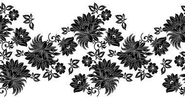 Vektör siyah ve beyaz çiçekli sınır tasarımı