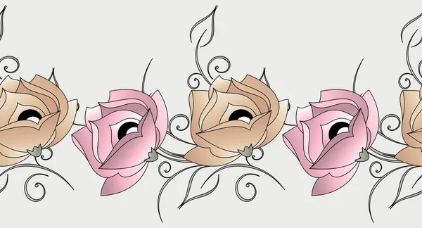 Bezešvé Abstraktní Růže Design Okrajů Květin — Stockový vektor
