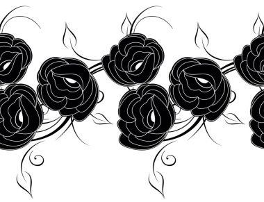 Seamless black and white rose flower border design