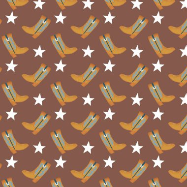 Cowboy boots pattern withbrown background and white stars.