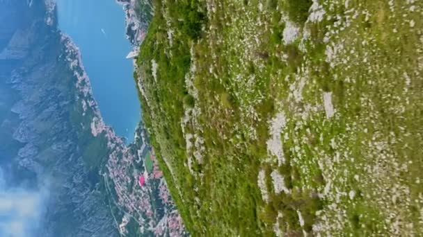 黑山博卡 科托尔镇 从上方垂直科托尔湾 — 图库视频影像