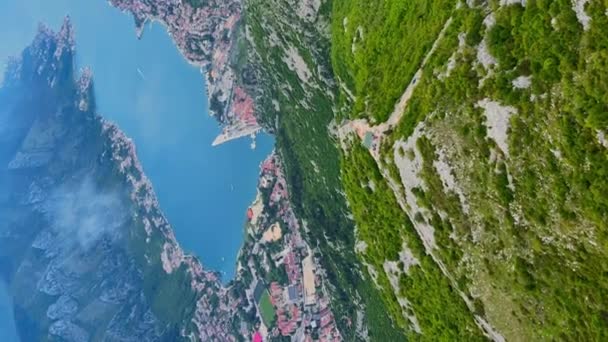 Függőleges Kotor Öböl Felülről Kotor Város Boka Montenegró — Stock videók