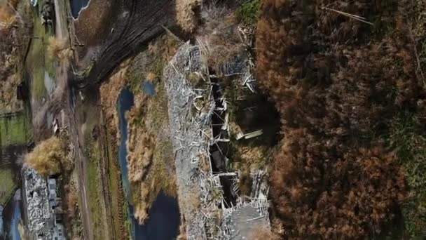 Vertical Aerial Shot Destroyed Farm Explosion Crater Real War Ukraine — Stock Video
