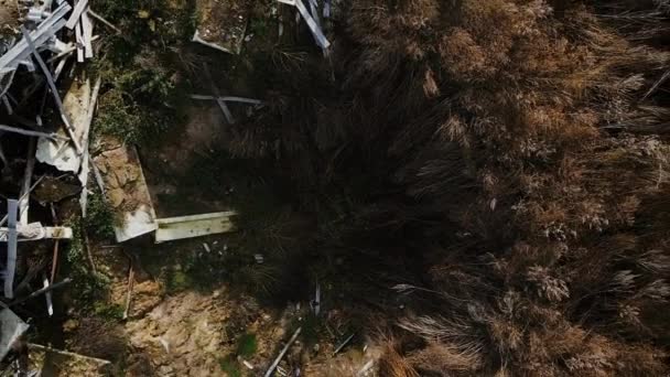 Plan Vertical Cratère Explosion Fosse Explosion Avec Bâtiment Détruit — Video