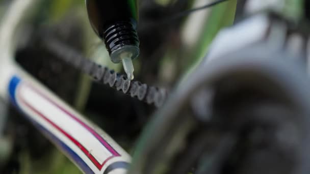 Lubricación Cadena Bicicletas Mantenimiento Bicicletas Taller Ciclismo — Vídeo de stock