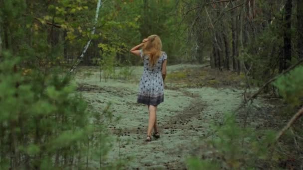 Yazlık Elbisesiyle Romantik Bir Kız Dışarıda Hayatın Tadını Çıkarıyor — Stok video