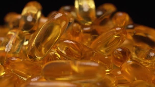 Detailní Želatinové Kapsle Omega Pilulky Rybího Oleje Pozadí Vitamín Přírodní — Stock video