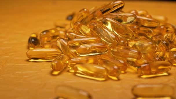 Close Hegy Zselatin Kapszula Omega Halolaj Tabletták Háttér Vitamin Természetes — Stock videók