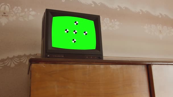 Старий Телевізійний Зелений Екран Або Ретро Телевізор Чорно Білий Тон — стокове відео