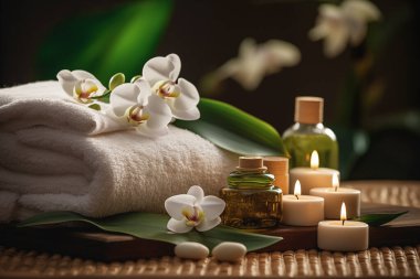 Spa aksesuarları güzellik merkezini ayarladı. - Evet. Yüksek kalite fotoğraf