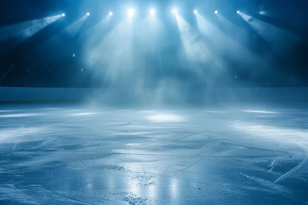 ice background.Empty ice rink illuminated by spotlights. High quality photo