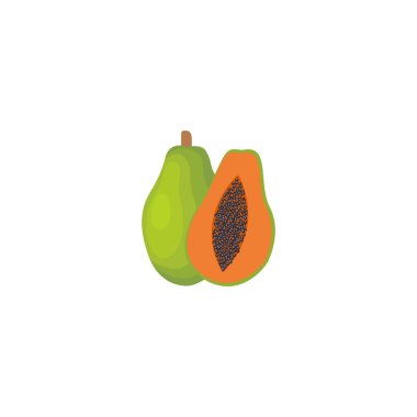 Papaya and a half papaya. Vector illustration isolated on white background. For template label, packing, web, menu, logo, textile, icon