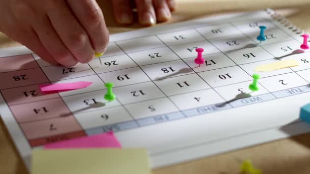 Планируемая Дата Отмечена Календаре Крупный План — стоковое видео