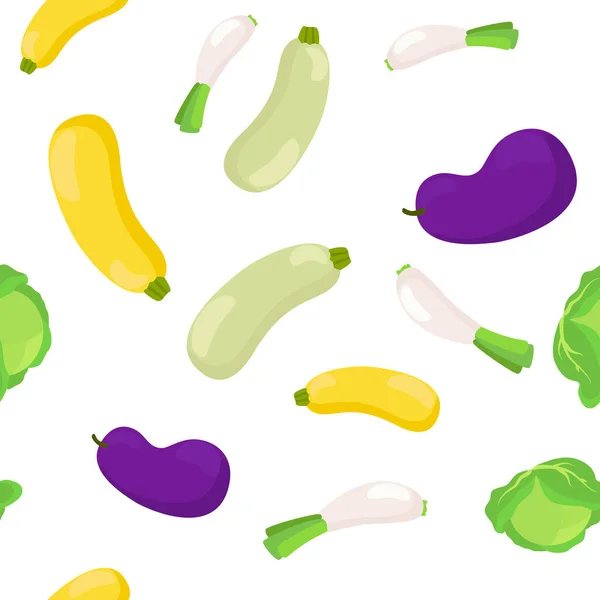 Nahtloses Mustergemüse Zucchini Zucchini Lauch Auberginen Und Kohl Gemüse Cartoon — Stockvektor