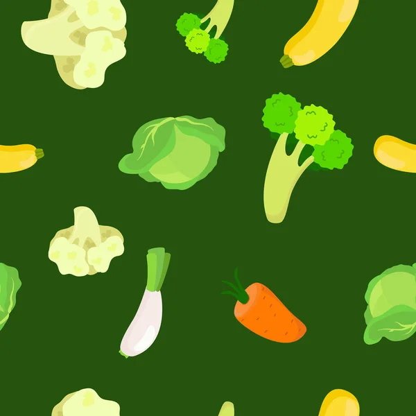 Nahtlose Muster Gemüse Karotten Brokkoli Blumenkohl Auf Grünem Hintergrund Gemüse — Stockvektor