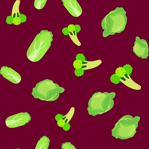 Nahtlose Muster Gemüse Kohl Brokkoli Und Chinakohl Gemüse Cartoon Hintergrund — Stockvektor