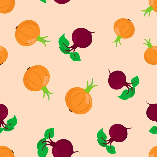 Nahtlose Muster Gemüse Zwiebel Und Rüben Gemüse Cartoon Hintergrund Für — Stockvektor