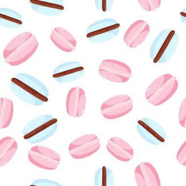 Seamless texture of pink macarons on a white background.