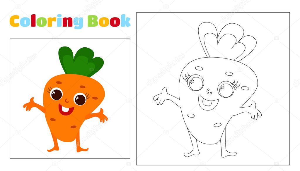  Dibujos animados para colorear para niños diseño de personajes. El vegetal tiene cara y manos. Página para colorear para niños de