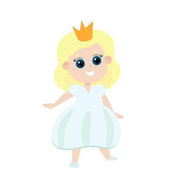Little Princess Girl Crown Cartoon Style Isolated White Background Girl — Stock Vector