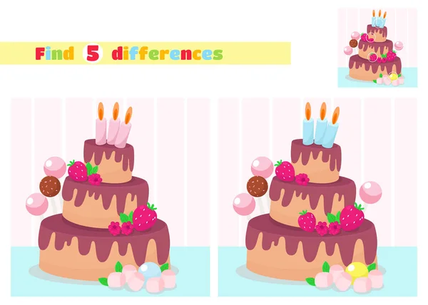 Encuentra Las Diferencias Pastel Cumpleaños Varios Niveles Con Velas Juego — Archivo Imágenes Vectoriales