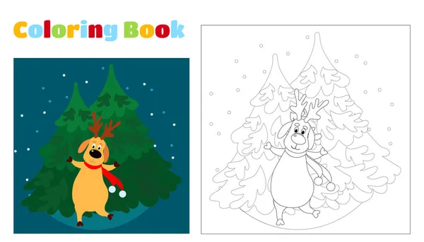 Livre Coloriage Noël Pour Enfants Adultes Cerf Dans Une Écharpe — Image vectorielle