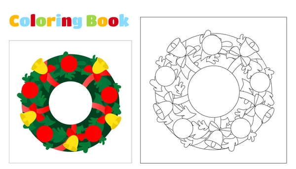 Livre Coloriage Noël Pour Enfants Adultes Couronne Noël Avec Cloches — Image vectorielle