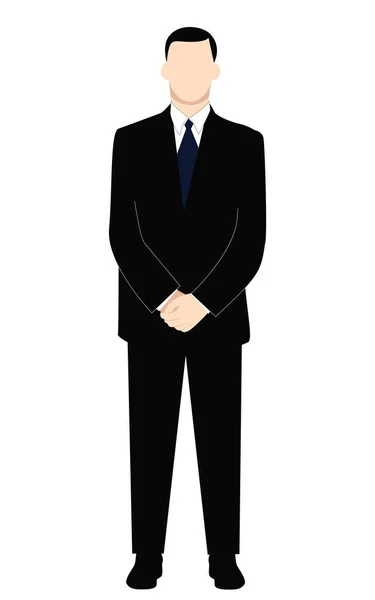 Man Black Classic Suit Shirt Stands Straight Character Folded His — Stock Vector
