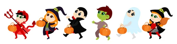 Ensemble Petits Enfants Mignons Costume Diable Zombie Sorcière Vampire Fantôme — Image vectorielle
