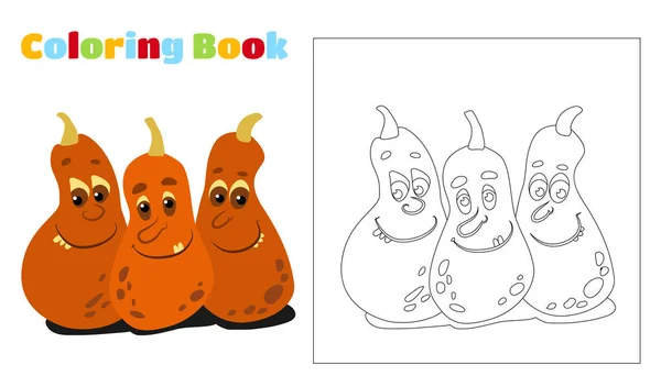 Coloriage Pour Enfants Adultes Trois Citrouilles Parmi Les Branches Les — Image vectorielle