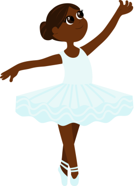 Tutu giymiş şirin bir balerin hafifçe ve zarafetle dans eder. Çocuk dansçı. Düz çizgi film tarzı..