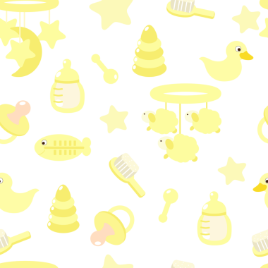 Çocuk tekstili, duvar kâğıdı, ambalaj, siteler için kusursuz desen. Bebek eşyaları, beslenme şişesi, tarak, cep telefonu, manken, tıkırtı.