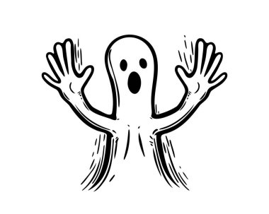 Çizgi filmlerdeki gibi harika bir cadılar bayramı hayaleti. Cadılar Bayramı korku gecesi çizgi filmi. Vektör illüstrasyonu