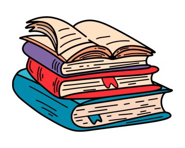 Kitaplar. Okul teması. Çizgi film tarzı. Vektör illüstrasyonu