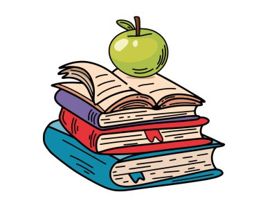 Kitaplar. Okul teması. Çizgi film tarzı. Vektör illüstrasyonu