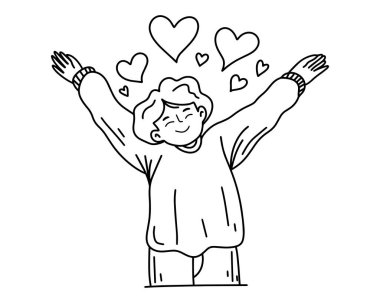 Aşkı hisseden bir çocuk. Çizgi film tarzı. Vektör illüstrasyonu