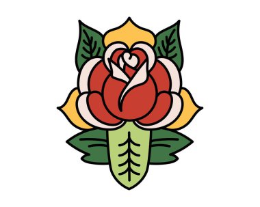  Gül büyüsü. Çiçek, kırmızı gül, yeşil yapraklı koyu kırmızı gül. Vektör illüstrasyonu