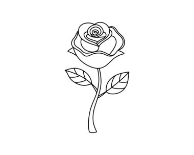 Siyah çizgi Rose. El çizimi çizgi film tarzı. Dekorasyon, boyama ve herhangi bir tasarım için vektör çizimi. Vektör illüstrasyonu