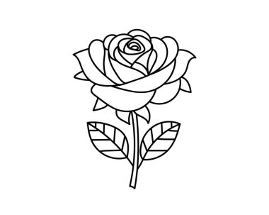 Siyah çizgi Rose. El çizimi çizgi film tarzı. Dekorasyon, boyama ve herhangi bir tasarım için vektör çizimi. Vektör illüstrasyonu