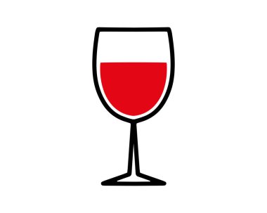 Beyaz arka planda bir kadeh kırmızı şarap. Logo. Simge. Vektör illüstrasyonu