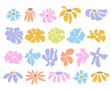 Muhteşem Daisy Flowers. Matisse tarzı. Tekstil için hippi Retro Stili, Ambalaj kağıdı, Web Tasarımı. Vektör illüstrasyonu