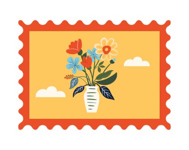 Çiçekli vazo. Bahçe çiçeği. Vektör illüstrasyonu