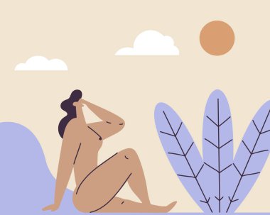 Henri Matisse tarzı kesilmiş kadın silueti, yumuşak pastel arka plan, delinmiş kenarlı minimal düz vektör. Vektör illüstrasyonu