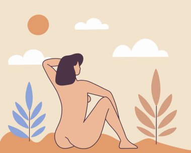 Henri Matisse tarzı kesilmiş kadın silueti, yumuşak pastel arka plan, delinmiş kenarlı minimal düz vektör. Vektör illüstrasyonu